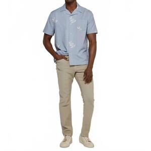 NEW 7DIAMONDS ciro camp stretch seersucker camp shirt in dusk blue